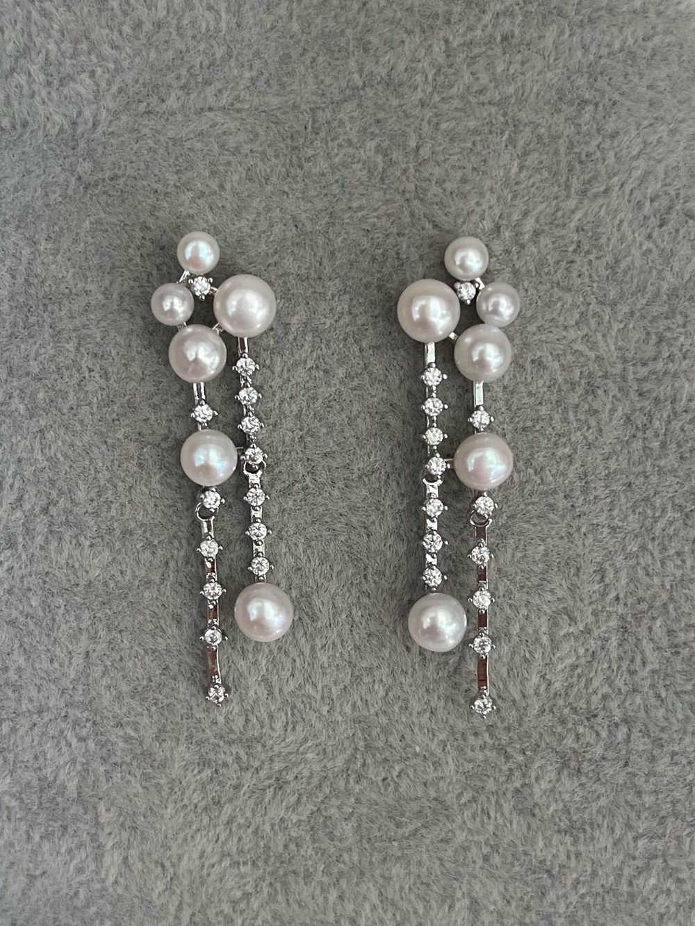 Freshwater Pearl & Crystal Drop Earrings - White Pearls 925 silver posts